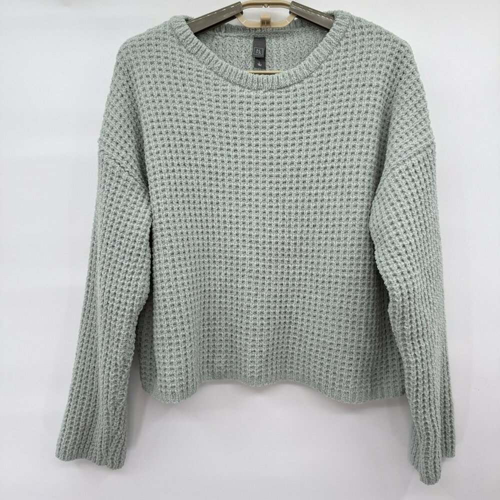 Alya Waffle‎ Knit Sweater Sage Green Long Sleeve Cozy Crop Size Large